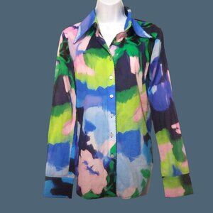 Deloreta Waterly Vibrant Floral Travel European Lightweight Button Shirt XS